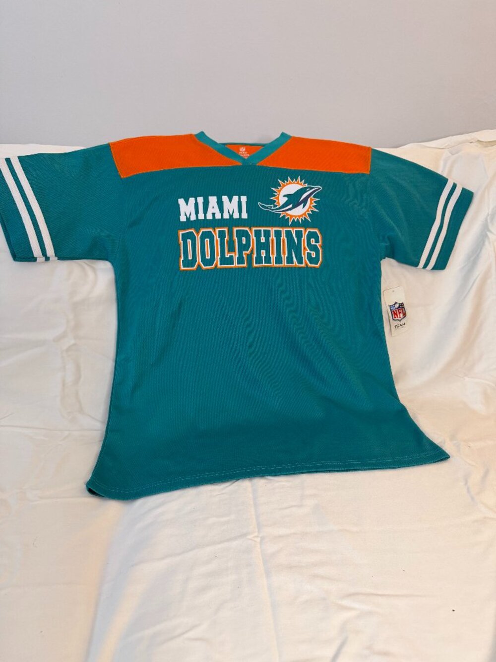 Miami Dolphins NFL Team Apparel Aqua Orange Football Jersey Shirt